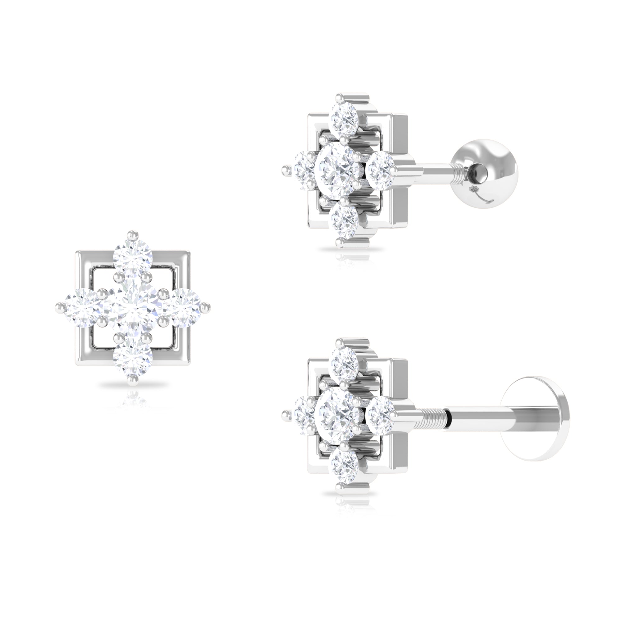 Moissanite Square Geometric Cartilage Earring in Gold Moissanite - ( D-VS1 ) - Color and Clarity - Rosec Jewels