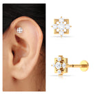 Moissanite Square Geometric Cartilage Earring in Gold Moissanite - ( D-VS1 ) - Color and Clarity - Rosec Jewels