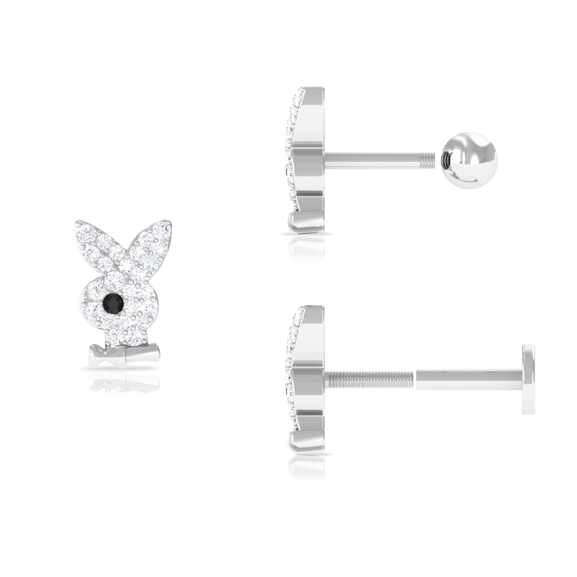 Black Diamond and Moissanite Cute Bunny Helix Earring Black Diamond - ( AAA ) - Quality - Rosec Jewels