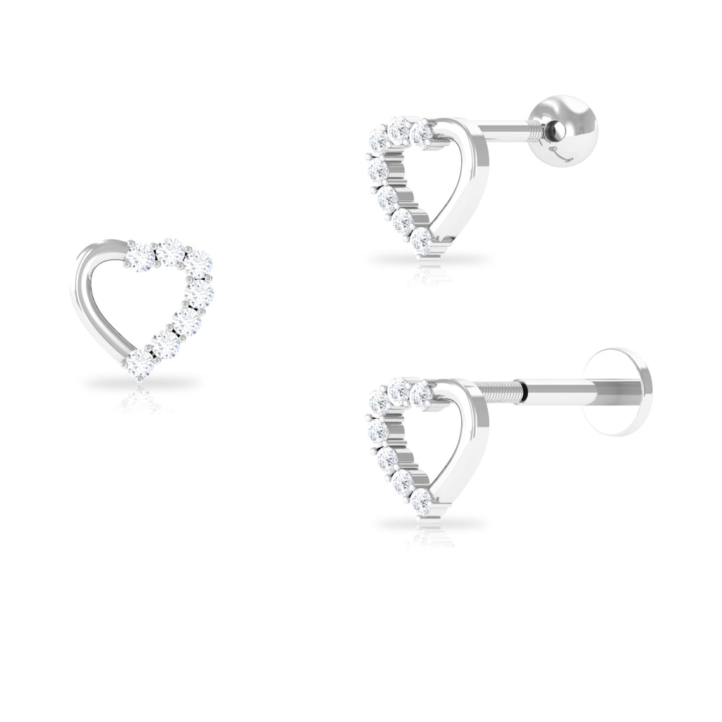 Cute Diamond Gold Heart Earring for Helix Piercing Diamond - ( HI-SI ) - Color and Clarity - Rosec Jewels