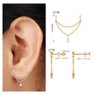 Moissanite Double Chain Earring for Helix Piercing Moissanite - ( D-VS1 ) - Color and Clarity - Rosec Jewels