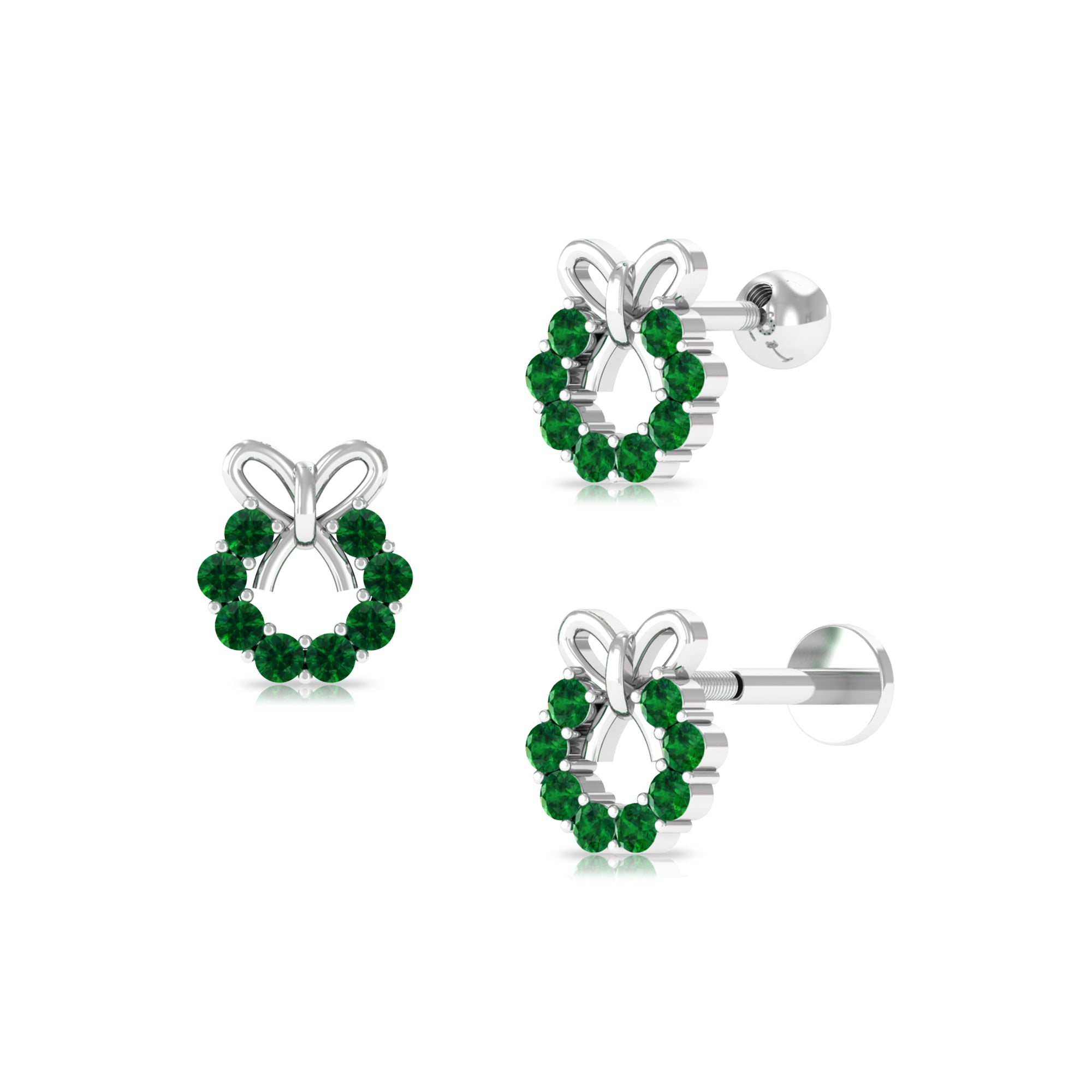 Emerald Christmas Wreath and Gold Bow Earring Emerald - ( AAA ) - Quality - Rosec Jewels