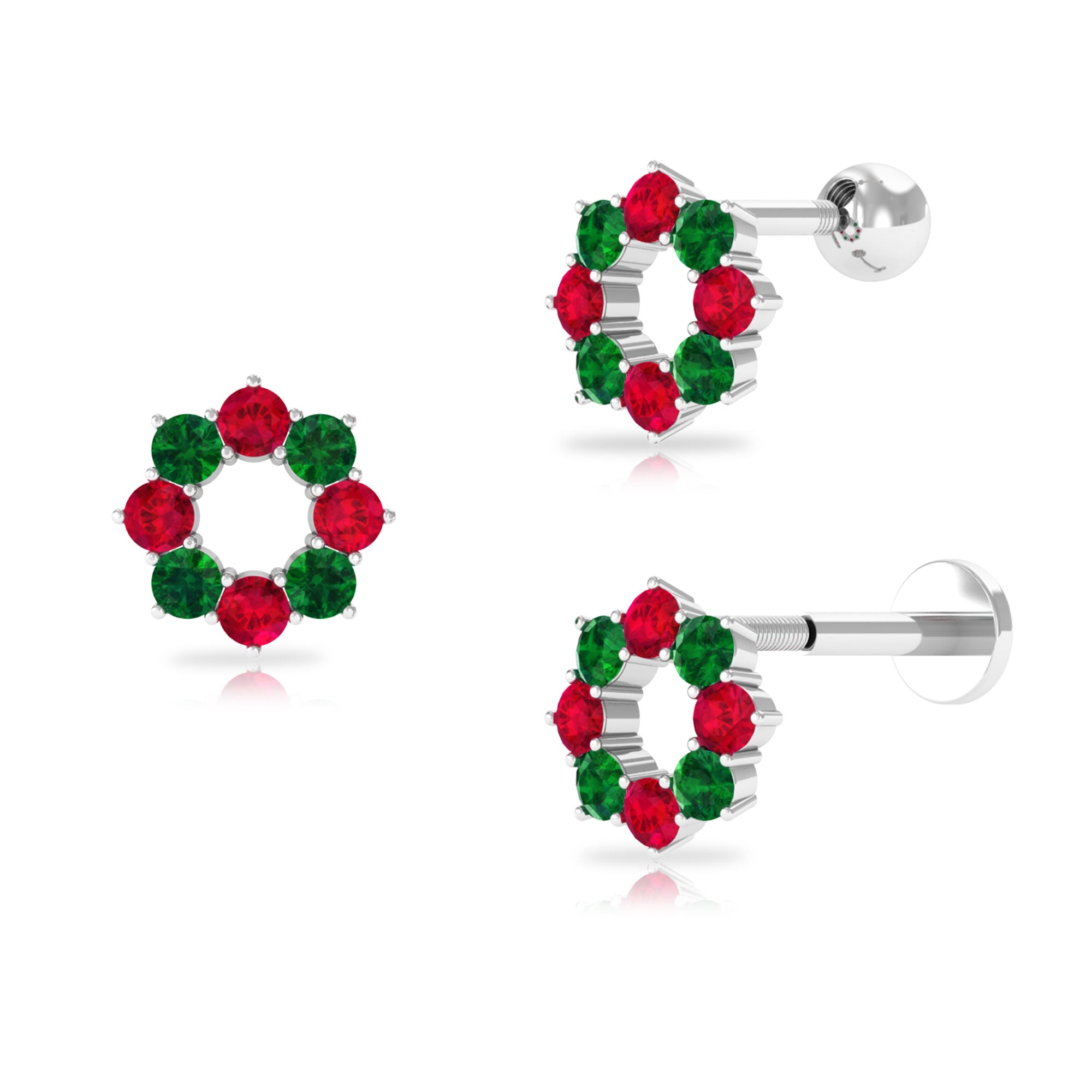 Created Ruby and Created Emerald Christmas Earring Lab Created Emerald - ( AAAA ) - Quality - Rosec Jewels