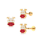 Created Ruby and Moissanite Christmas Reindeer Earring Lab Created Ruby - ( AAAA ) - Quality - Rosec Jewels