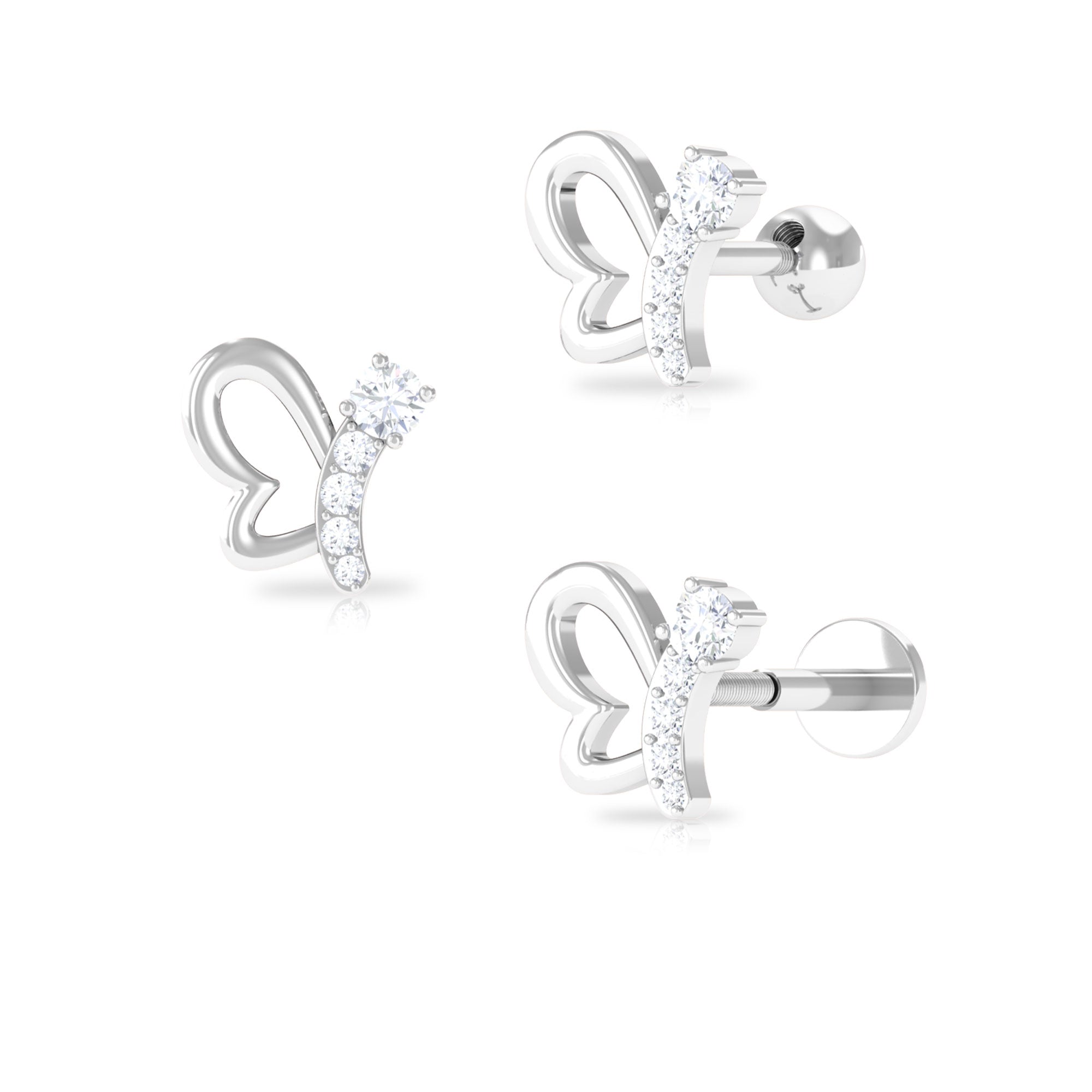 Real Diamond Butterfly Earring for Cartilage Piercing Diamond - ( HI-SI ) - Color and Clarity - Rosec Jewels