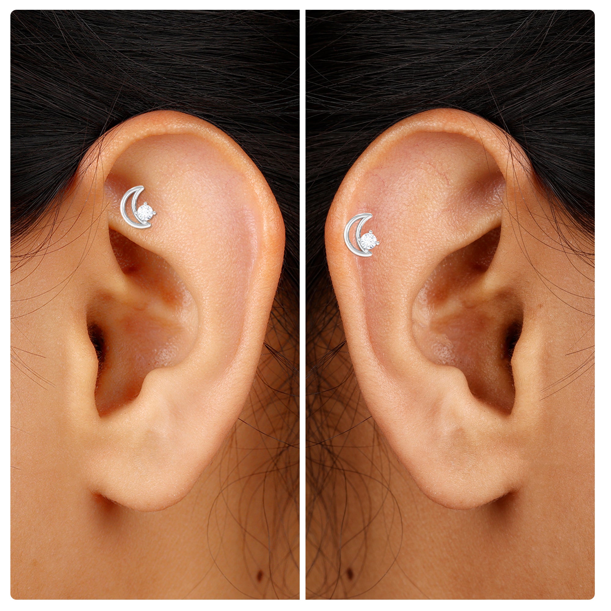 Moissanite Crescent Moon Helix Earring Moissanite - ( D-VS1 ) - Color and Clarity - Rosec Jewels
