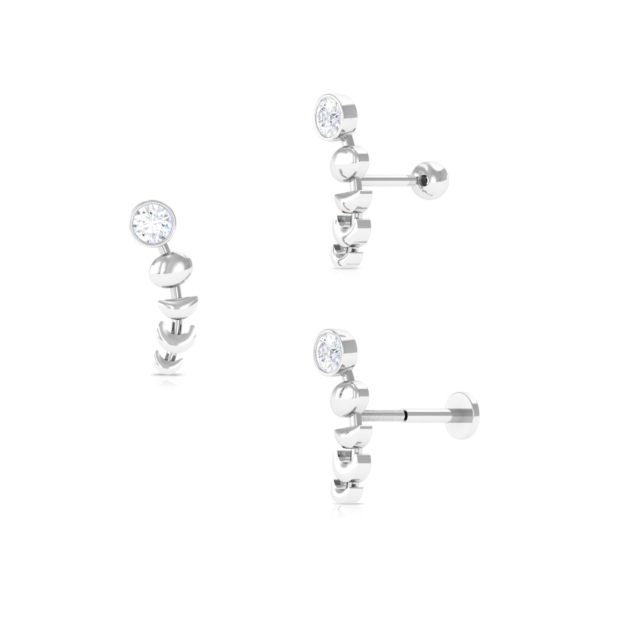 Certified Moissanite Celestial Crawler Earring in Gold Moissanite - ( D-VS1 ) - Color and Clarity - Rosec Jewels