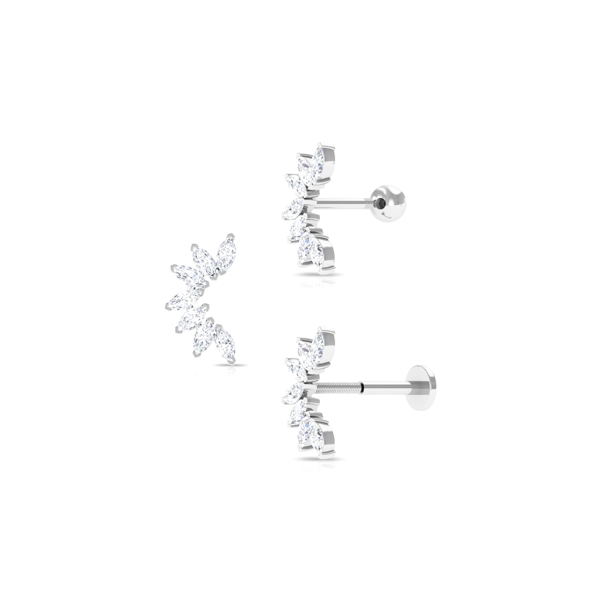 Marquise Moissanite Flower Crawler Earring for Helix Piercing Moissanite - ( D-VS1 ) - Color and Clarity - Rosec Jewels