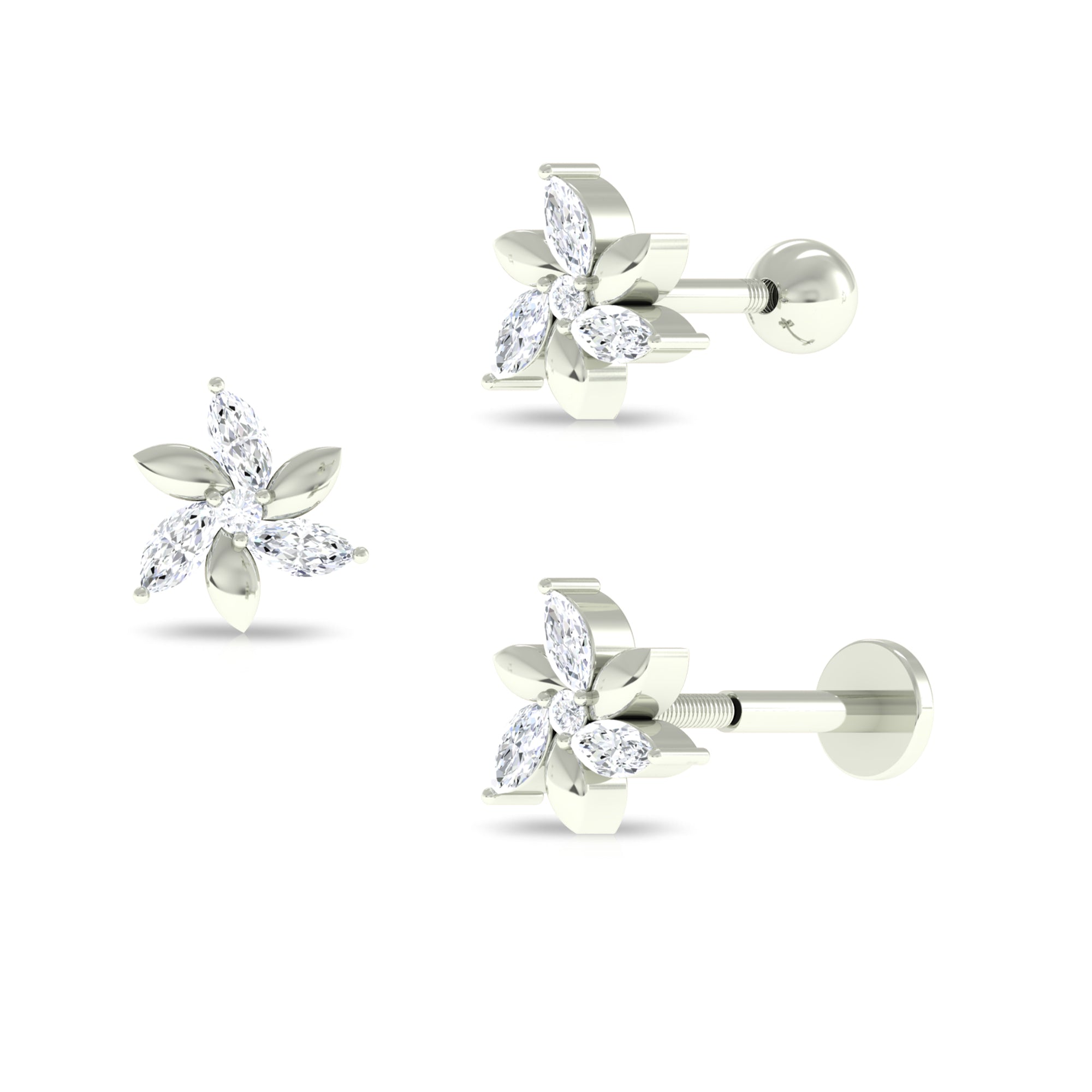 Certified Marquise Moissanite Flower Earring for Helix Piercing Moissanite - ( D-VS1 ) - Color and Clarity - Rosec Jewels