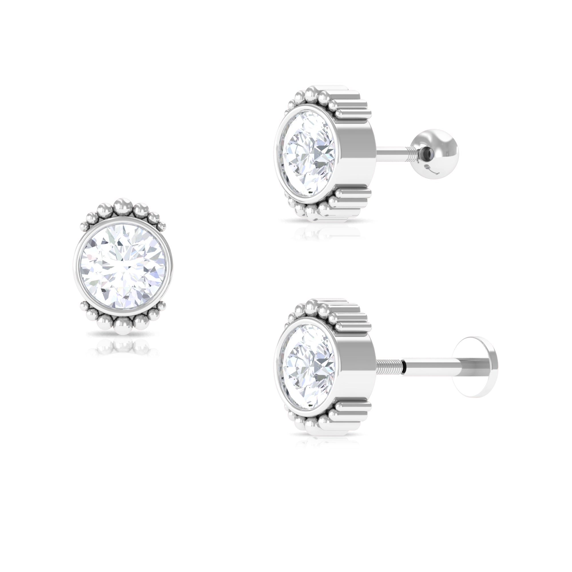 Moissanite Simple Helix Earring in Beaded Bezel Setting Moissanite - ( D-VS1 ) - Color and Clarity - Rosec Jewels