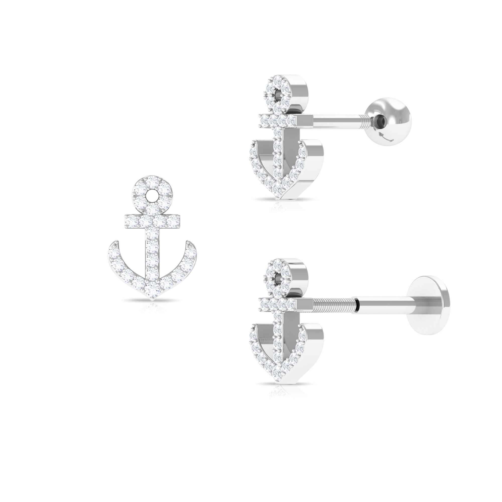 Unique Moissanite Anchor Earring for Helix Piercing Moissanite - ( D-VS1 ) - Color and Clarity - Rosec Jewels