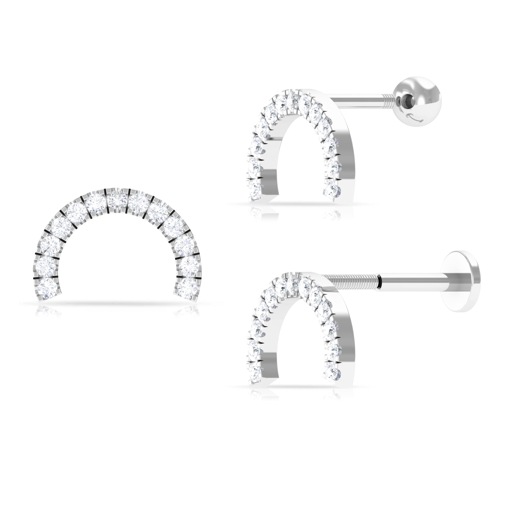 Moissanite Half Circle Earring for Helix Piercing Moissanite - ( D-VS1 ) - Color and Clarity - Rosec Jewels