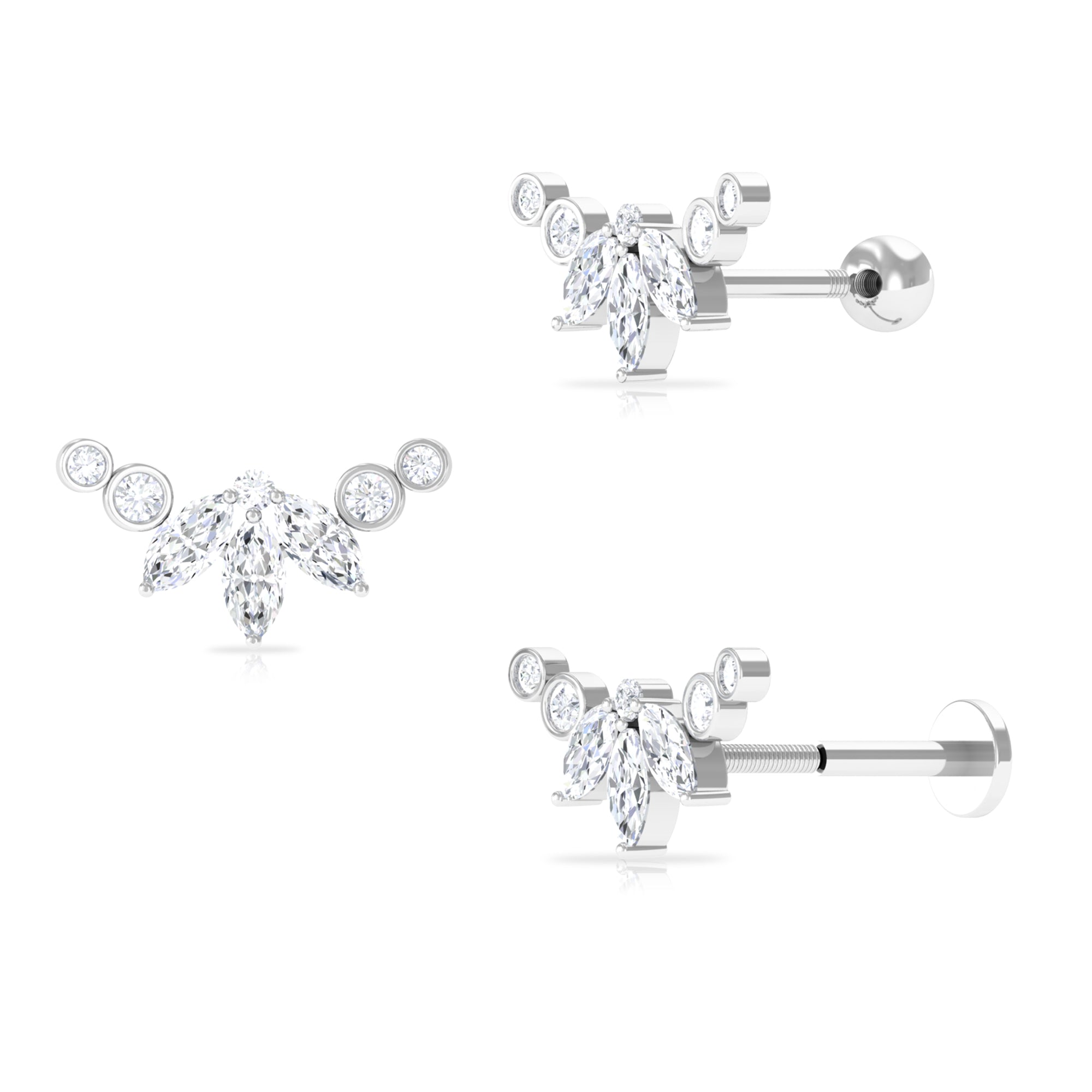 Certified Moissanite Crawler Earring for Helix Piercing Moissanite - ( D-VS1 ) - Color and Clarity - Rosec Jewels