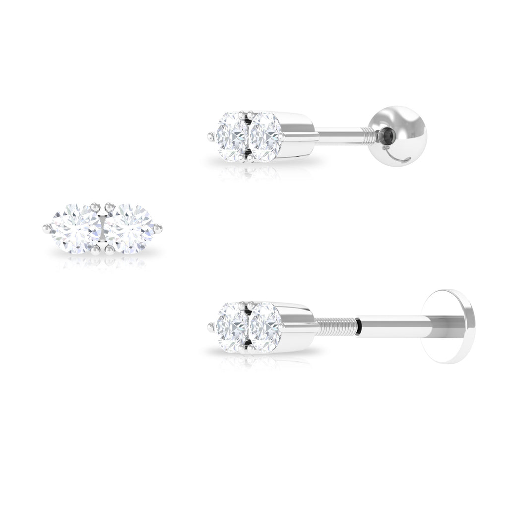 Minimalist Diamond 2 Stone Earring for Tragus Piercing Diamond - ( HI-SI ) - Color and Clarity - Rosec Jewels