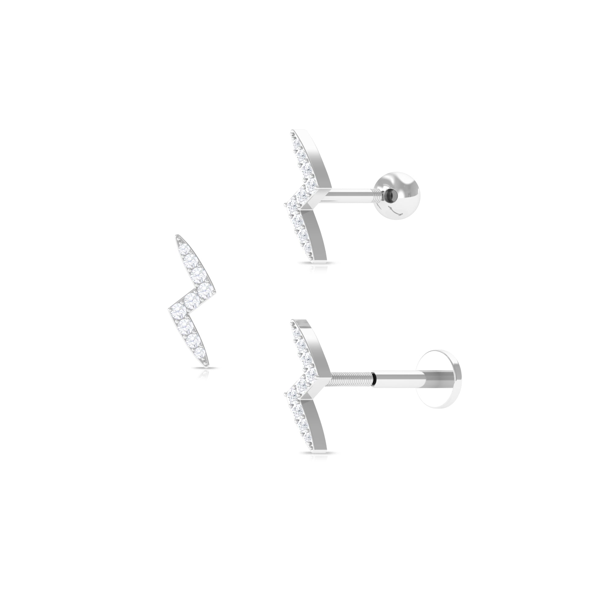 Minimal Diamond Lightning Bolt Earring for Helix Piercing Diamond - ( HI-SI ) - Color and Clarity - Rosec Jewels