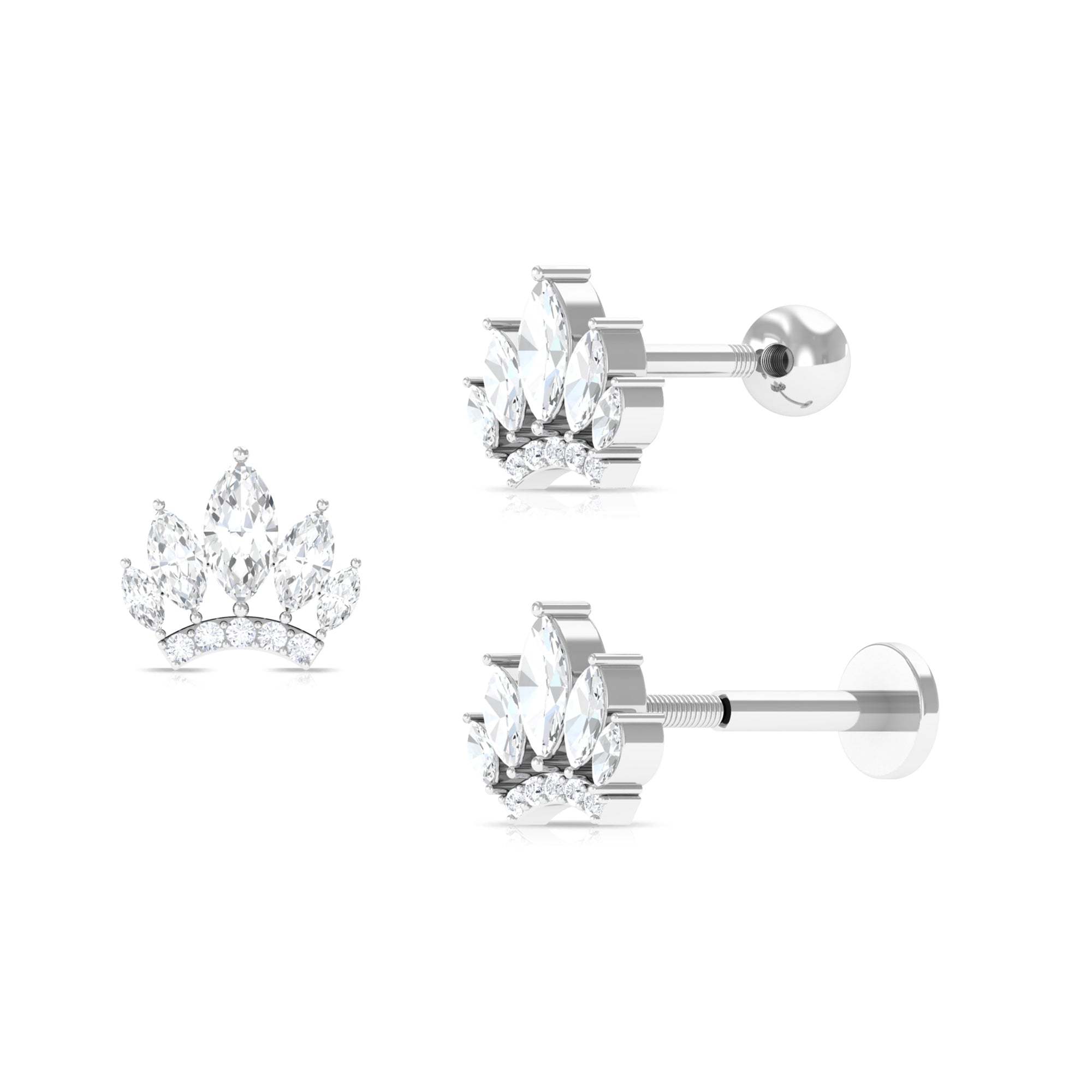 Marquise Moissanite Gold Crown Cartilage Earring Moissanite - ( D-VS1 ) - Color and Clarity - Rosec Jewels