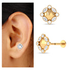 Minimalist Moissanite Floral Earring for Helix Piercing Moissanite - ( D-VS1 ) - Color and Clarity - Rosec Jewels