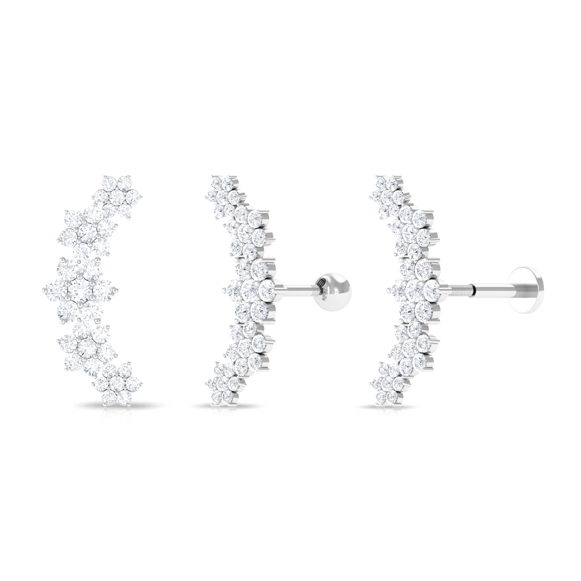 Dazzling Diamond Flower Crawler Earring for Cartilage Piercing Diamond - ( HI-SI ) - Color and Clarity - Rosec Jewels