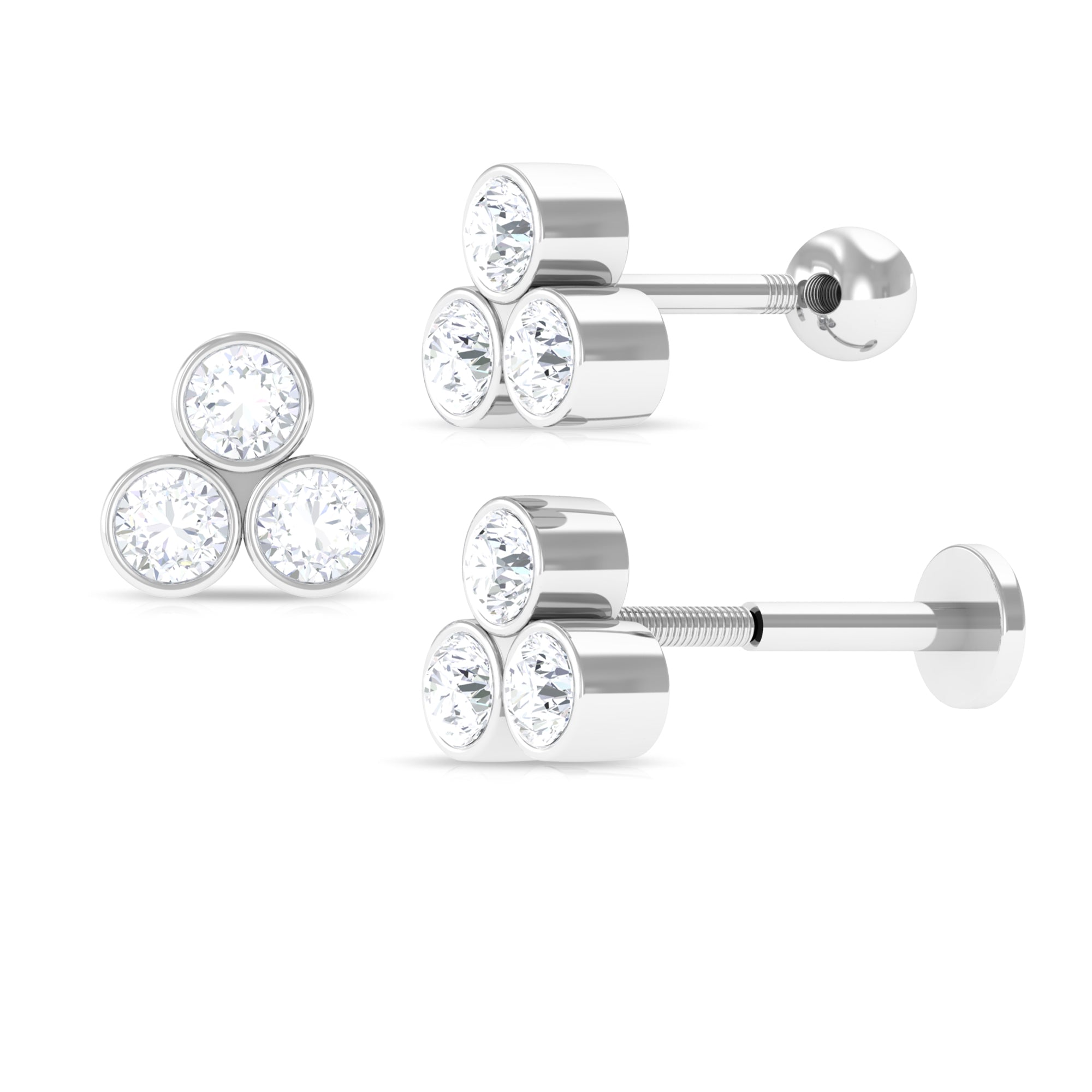 Round Moissanite Trio Helix Earring in Bezel Setting Moissanite - ( D-VS1 ) - Color and Clarity - Rosec Jewels