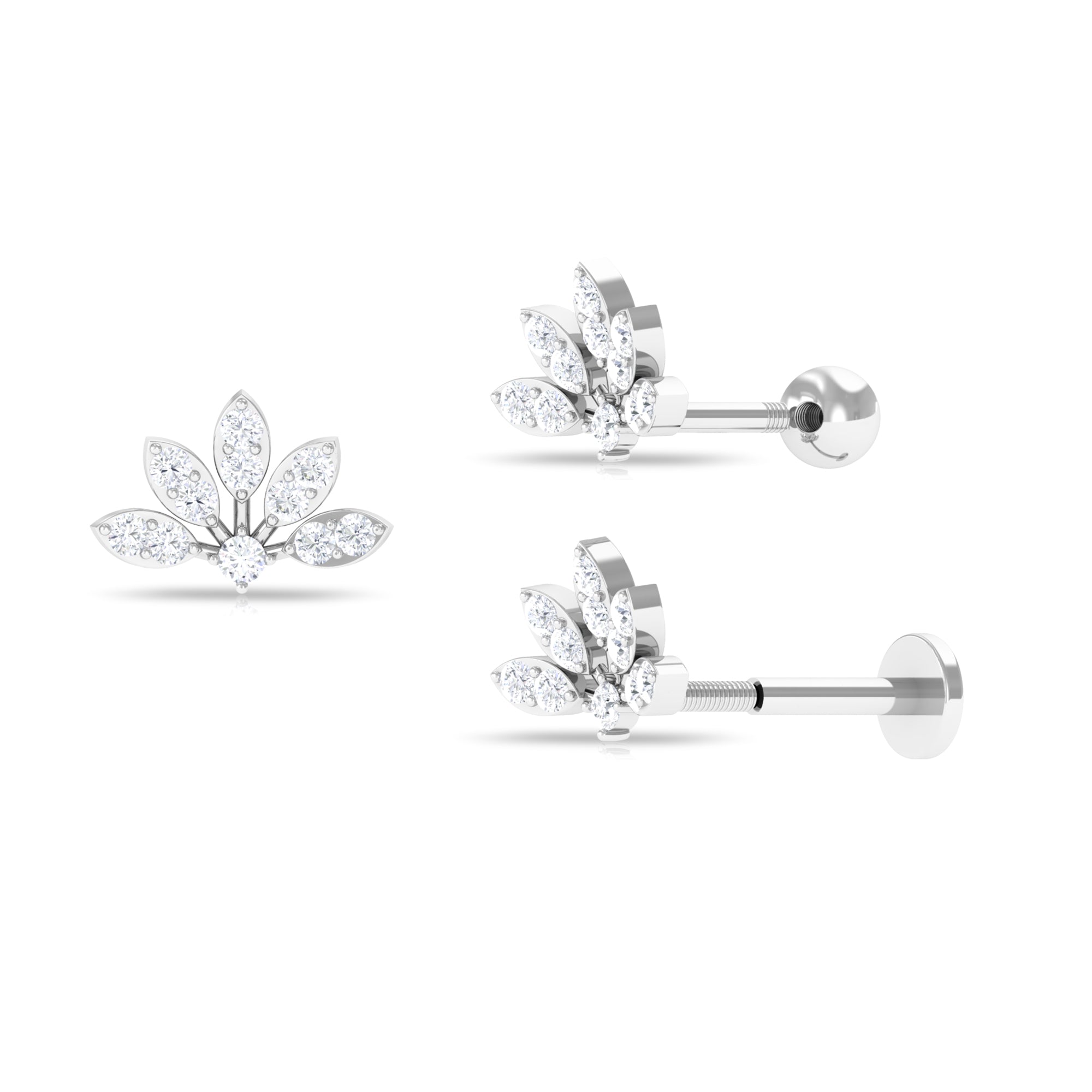 Elegant Moissanite Lotus Earring for Helix Piercing Moissanite - ( D-VS1 ) - Color and Clarity - Rosec Jewels