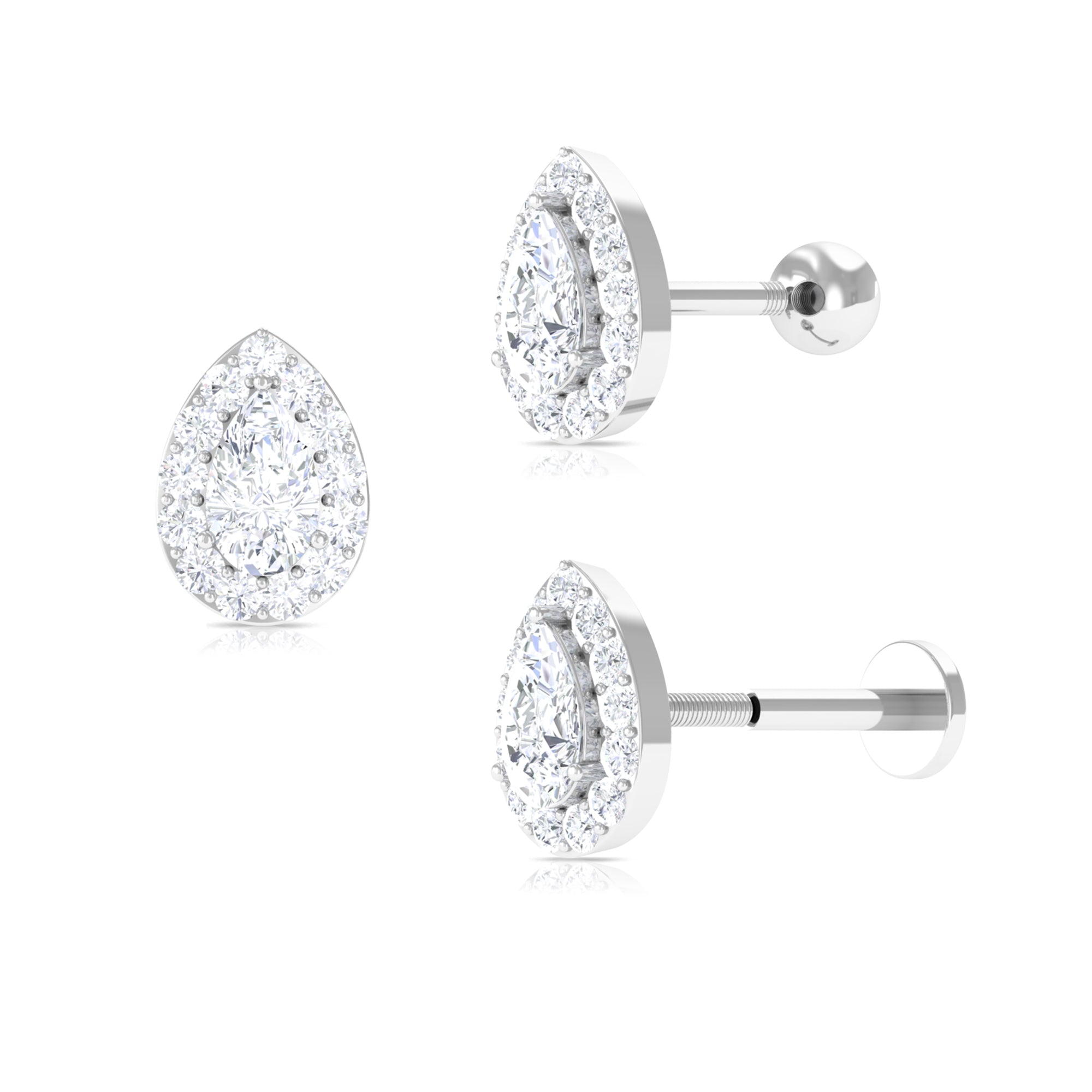 Pear Cut Moissanite Halo Earring for Helix Piercing Moissanite - ( D-VS1 ) - Color and Clarity - Rosec Jewels