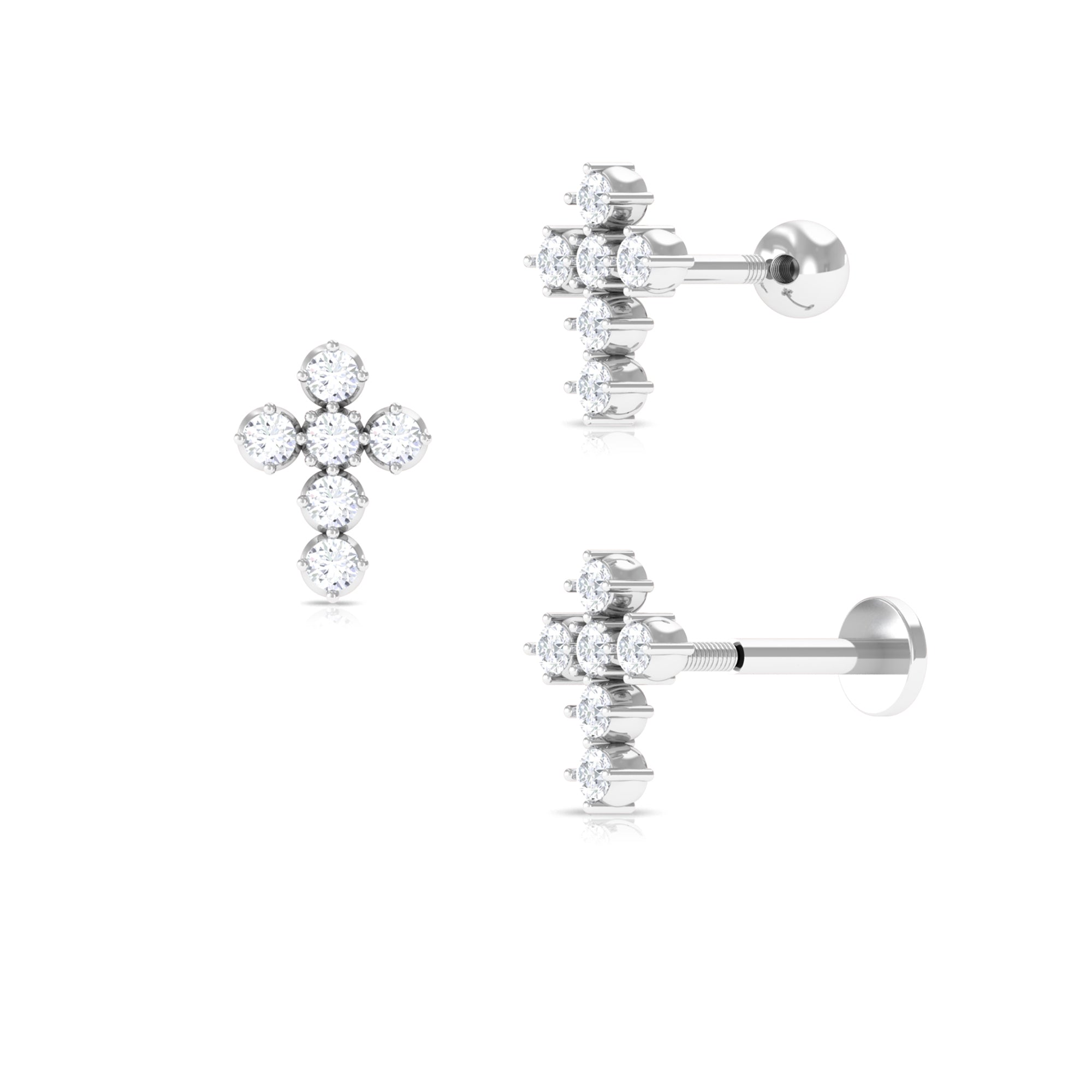 Moissanite Gold Cross Earring for Cartilage Piercing Moissanite - ( D-VS1 ) - Color and Clarity - Rosec Jewels