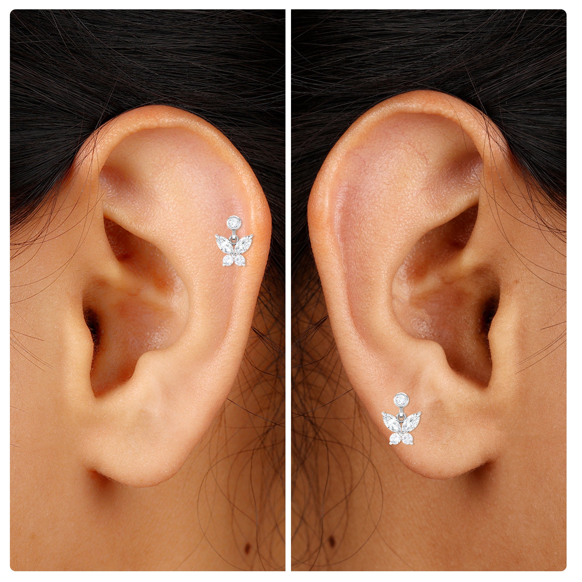 Marquise Moissanite Butterfly Dangly Earring for Helix Piercing Moissanite - ( D-VS1 ) - Color and Clarity - Rosec Jewels
