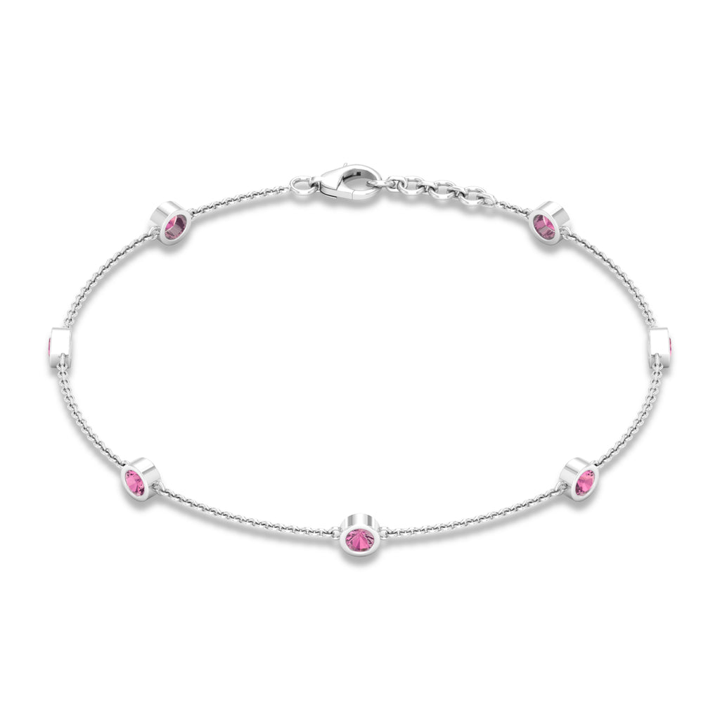 0.75 CT Bezel Set Pink Tourmaline Seven Stone Station Chain Bracelet Pink Tourmaline - ( AAA ) - Quality - Rosec Jewels