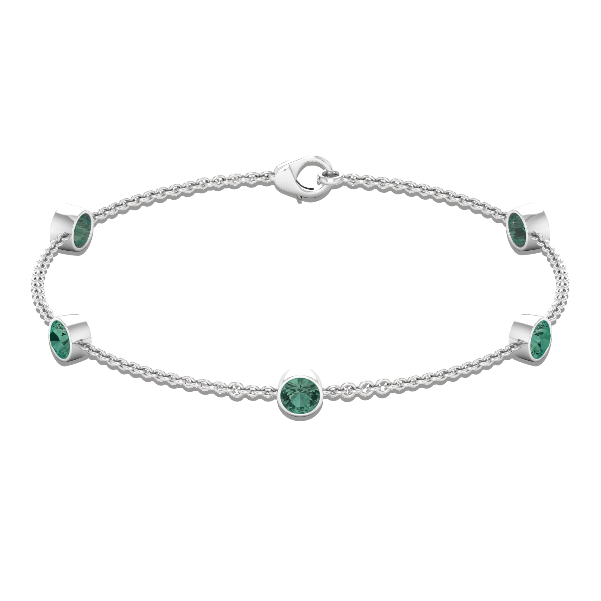 Bezel Set Green Sapphire Five Stone Station Chain Bracelet Green Sapphire - ( AAA ) - Quality - Rosec Jewels