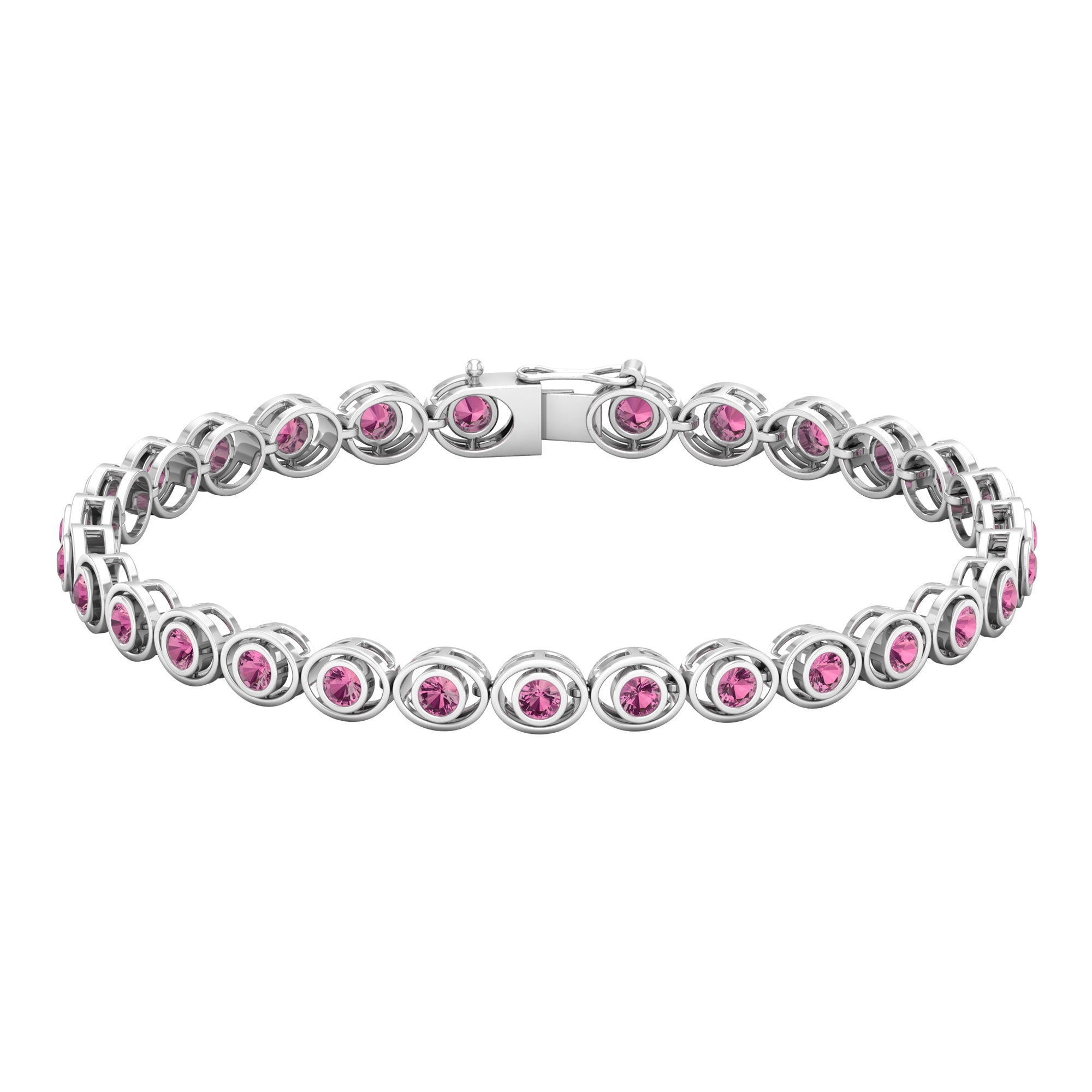 Bezel Set Natural Pink Tourmaline Tennis Bracelet Pink Tourmaline - ( AAA ) - Quality - Rosec Jewels