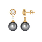 15.5 CT Tahitian Pearl Dangle Earrings with Diamond Stones Tahitian pearl - ( AAA ) - Quality - Rosec Jewels