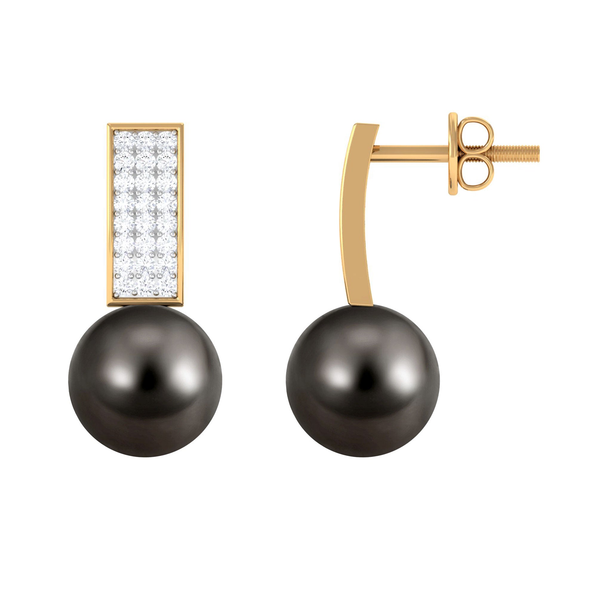Unique Tahitian Pearl and Diamond Bar Drop Earrings Tahitian pearl - ( AAA ) - Quality - Rosec Jewels