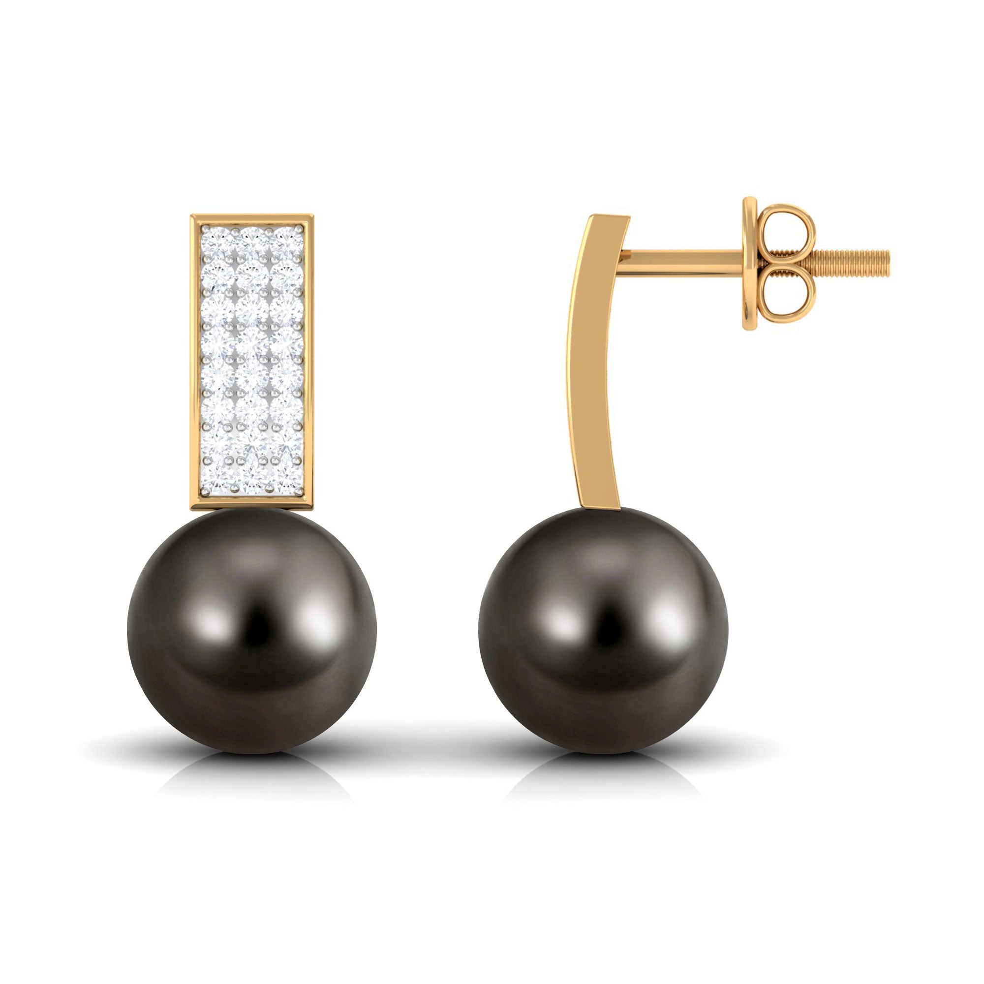 Unique Tahitian Pearl and Diamond Bar Drop Earrings Tahitian pearl - ( AAA ) - Quality - Rosec Jewels