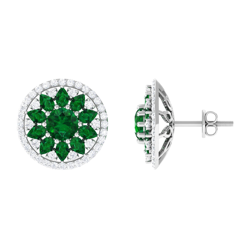 6 CT Created Emerald Statement Stud Earrings with Moissanite Lab Created Emerald - ( AAAA ) - Quality - Rosec Jewels