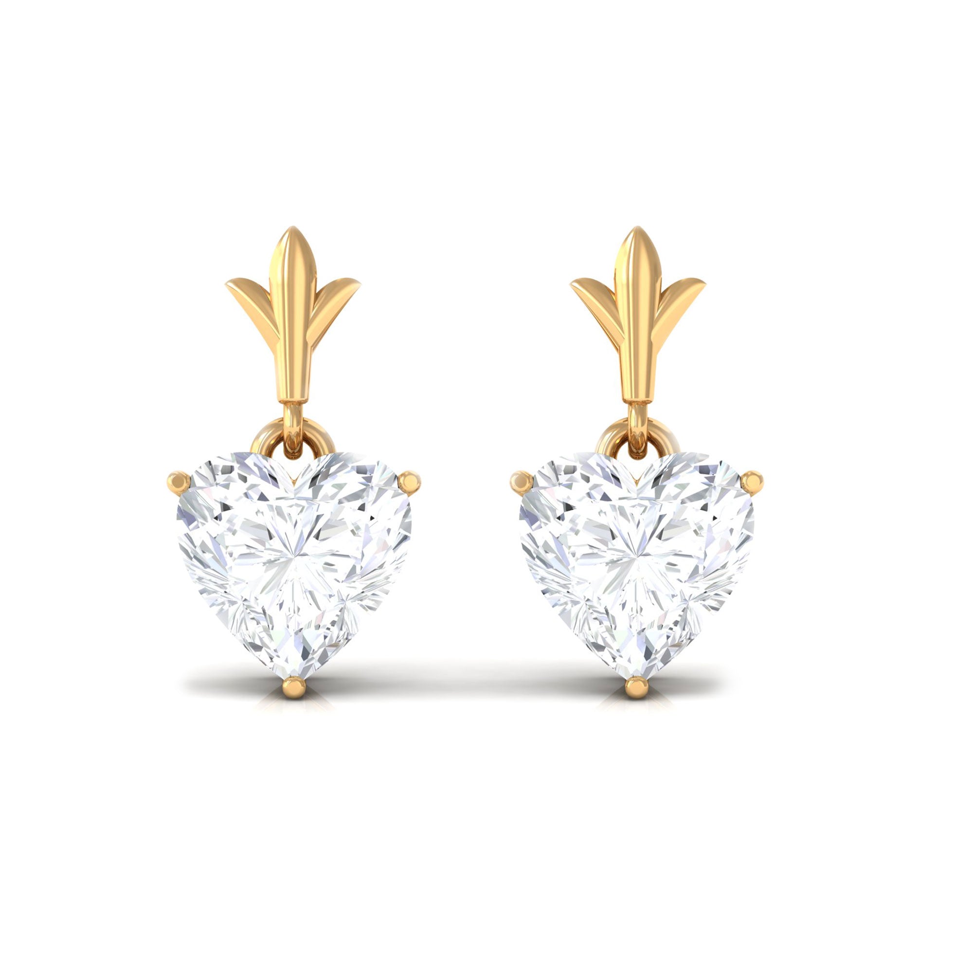 1/2 CT Heart Shape Solitaire Cubic Zirconia Gold Drop Earring Zircon - ( AAAA ) - Quality - Rosec Jewels