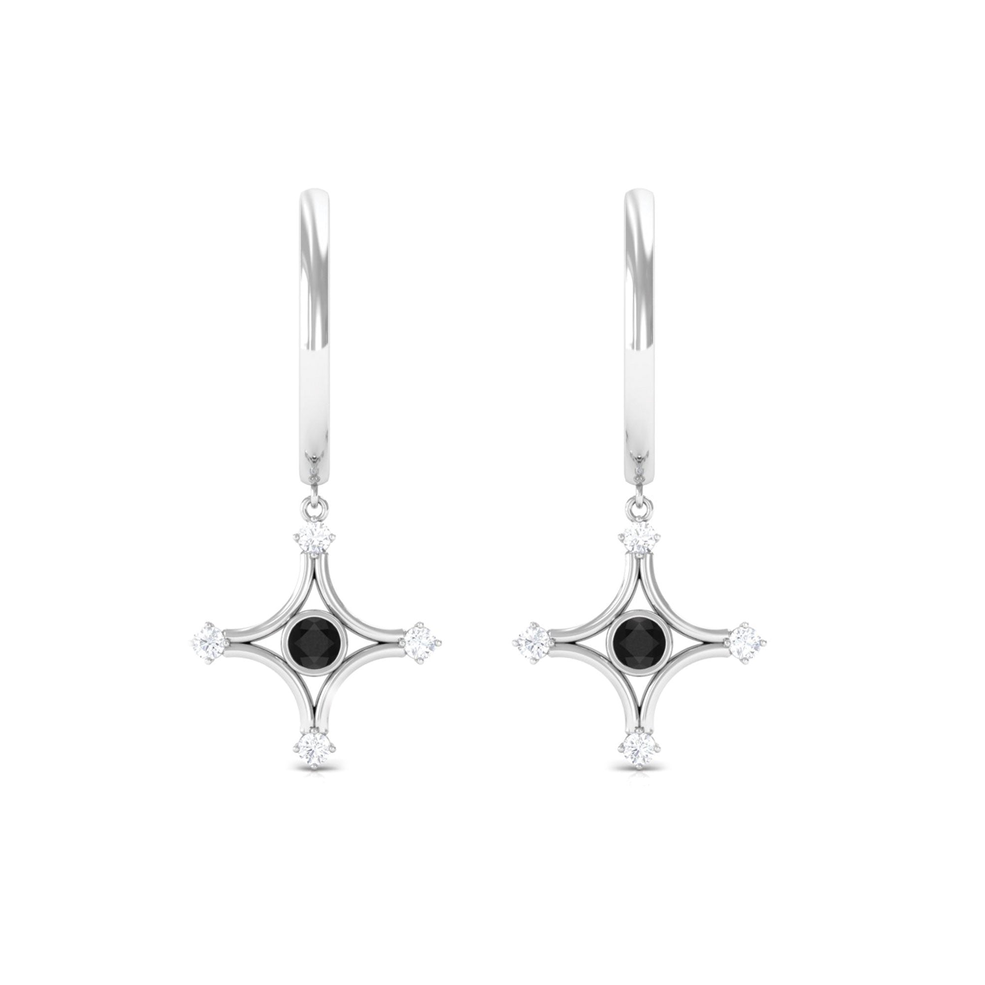 1/2 CT Created Black Diamond and Diamond Star Dangle Hoop Earrings Lab Created Black Diamond - ( AAAA ) - Quality - Rosec Jewels