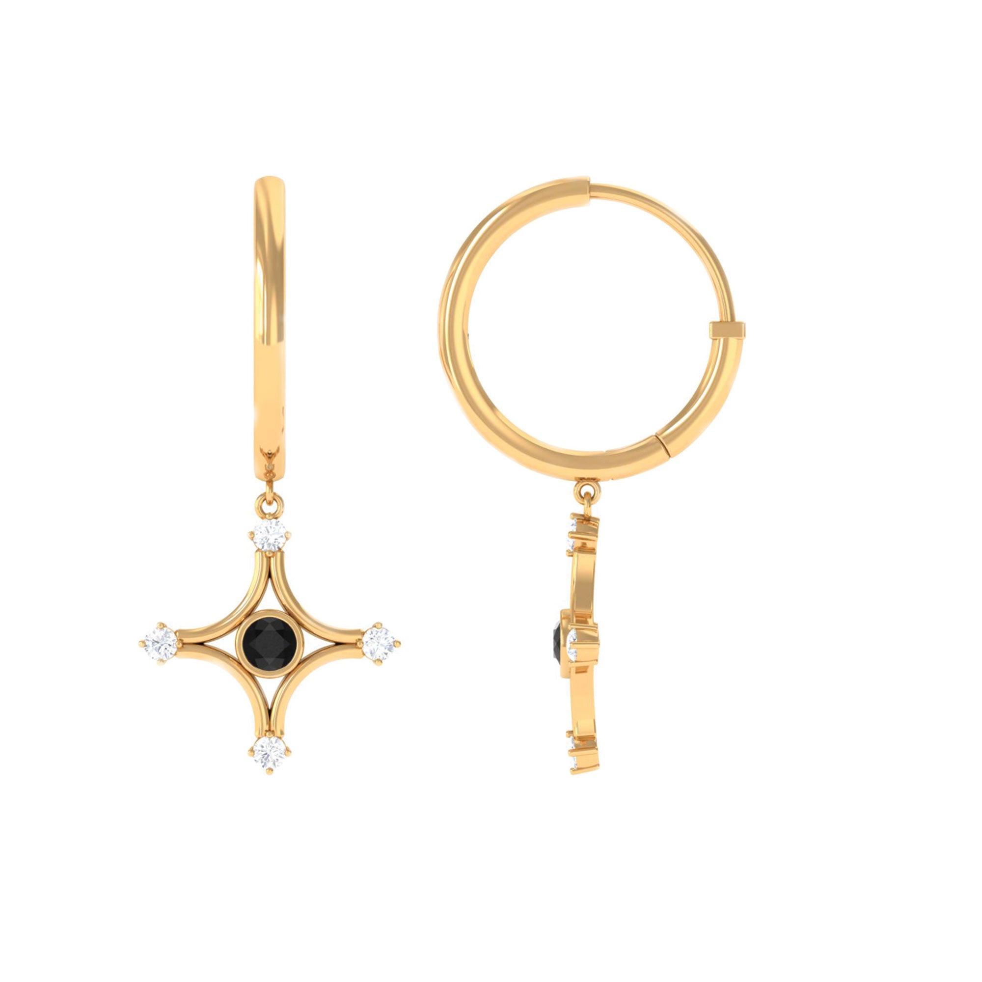1/2 CT Created Black Diamond and Diamond Star Dangle Hoop Earrings Lab Created Black Diamond - ( AAAA ) - Quality - Rosec Jewels