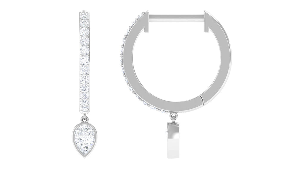 Minimal Hoop Drop Earrings with Pear and Round Shape Zircon in Gold Zircon - ( AAAA ) - Quality - Rosec Jewels