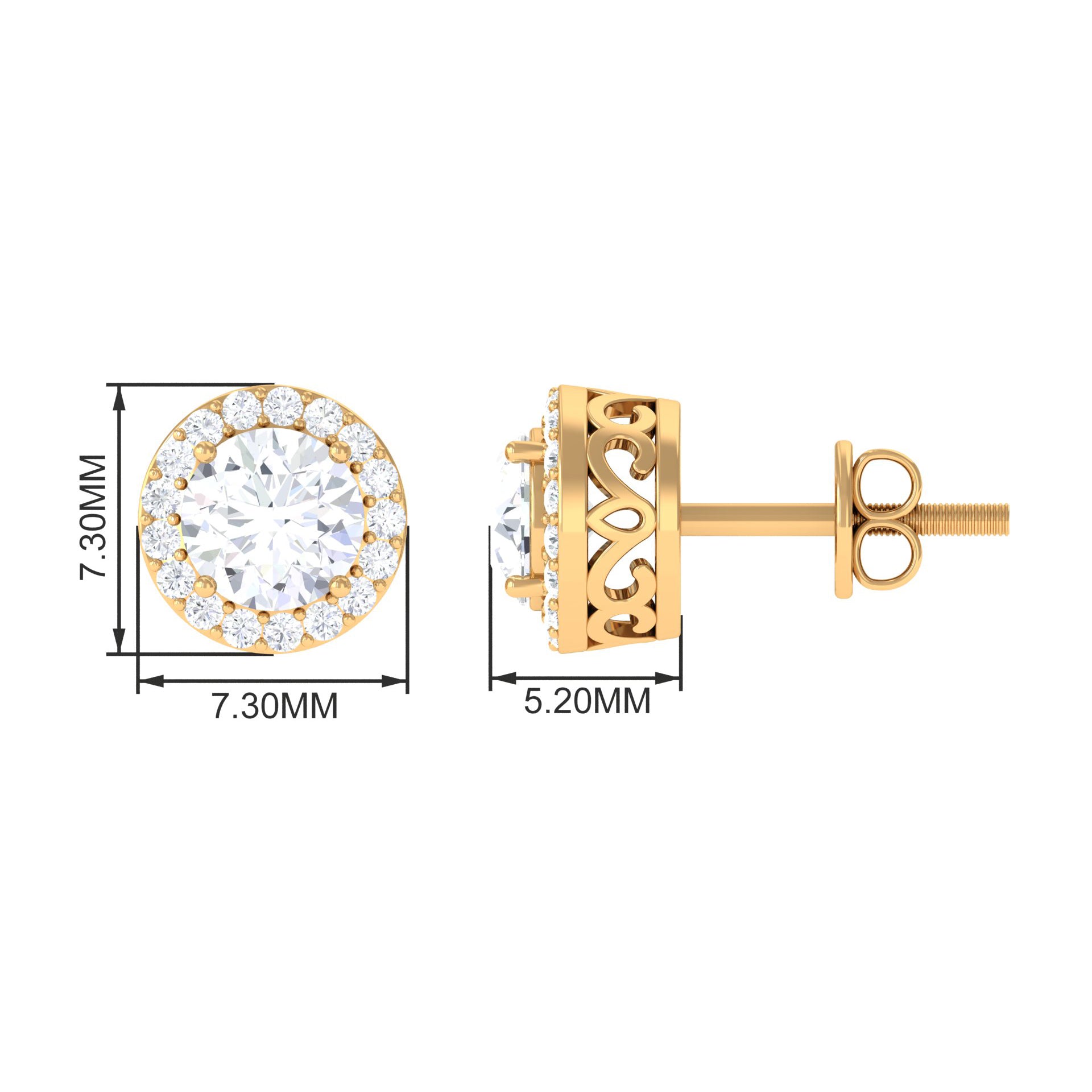 2.25 CT Round Zircon Halo Stud Earring in Gold Zircon - ( AAAA ) - Quality - Rosec Jewels