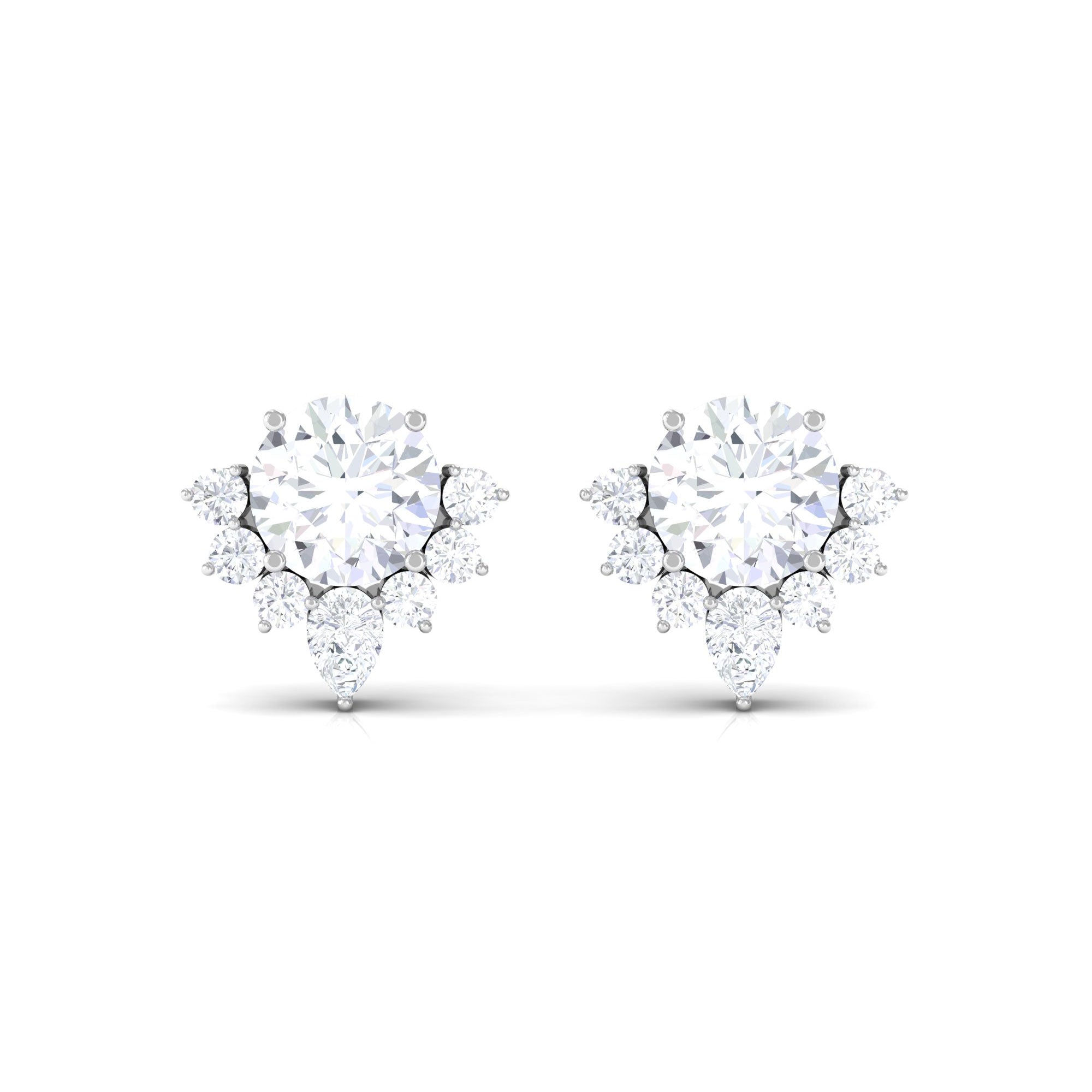 1.50 CT Round and Pear Cut Zircon Stud Earrings with Half Halo Zircon - ( AAAA ) - Quality - Rosec Jewels