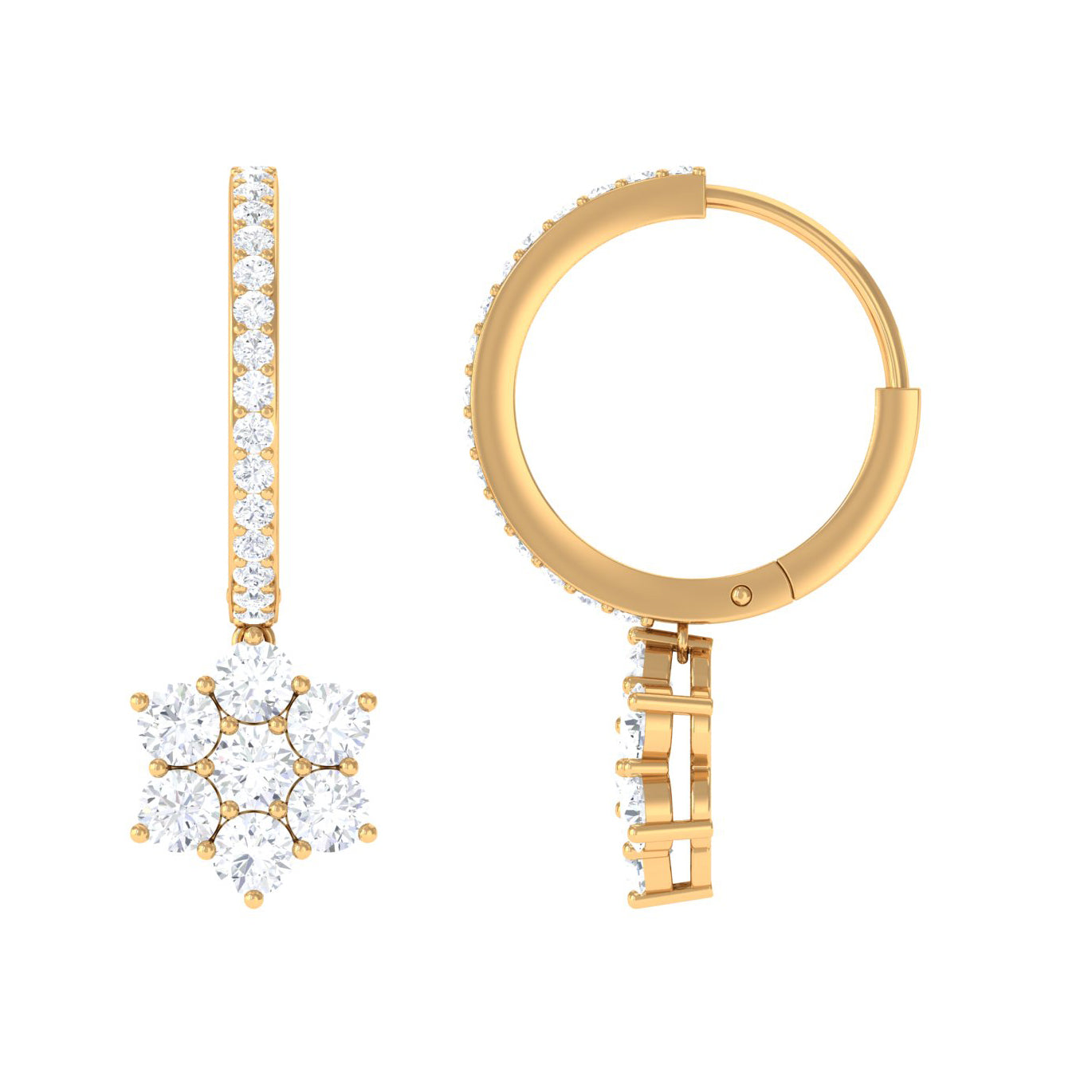 2.25 CT Zircon Flower Hoop Drop Earrings in Gold Zircon - ( AAAA ) - Quality - Rosec Jewels