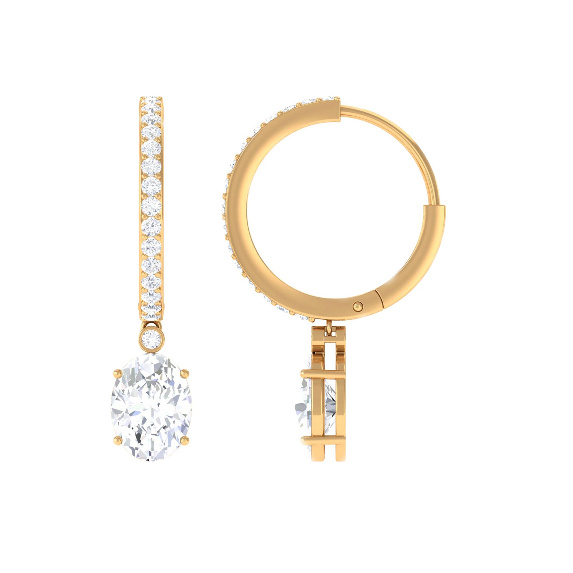 4.75 CT Oval and Round Zircon Hoop Drop Earrings in Gold Zircon - ( AAAA ) - Quality - Rosec Jewels