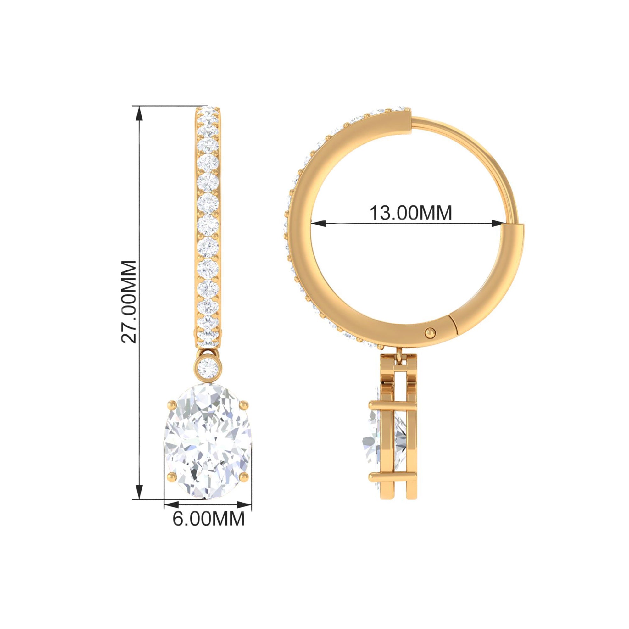 4.75 CT Oval and Round Zircon Hoop Drop Earrings in Gold Zircon - ( AAAA ) - Quality - Rosec Jewels