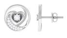 Prong Set Round Cubic Zirconia Moon Heart Stud Earrings Zircon - ( AAAA ) - Quality - Rosec Jewels