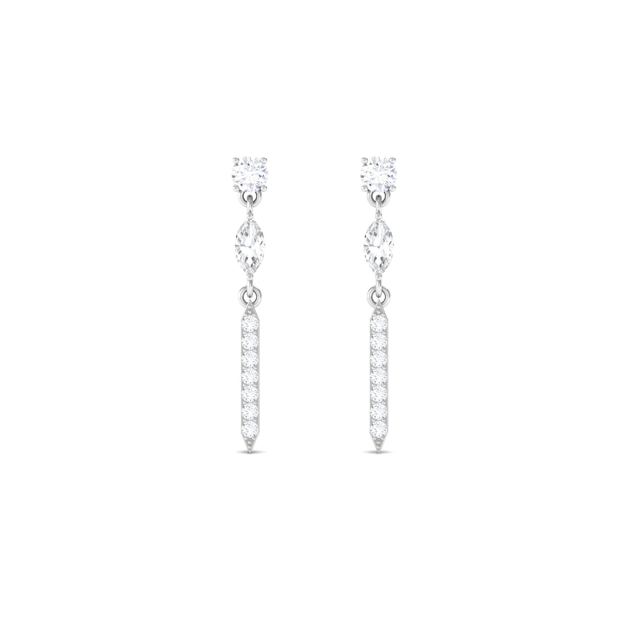 1 CT Marquise and Round Shape Zircon Dangle Earrings Zircon - ( AAAA ) - Quality - Rosec Jewels