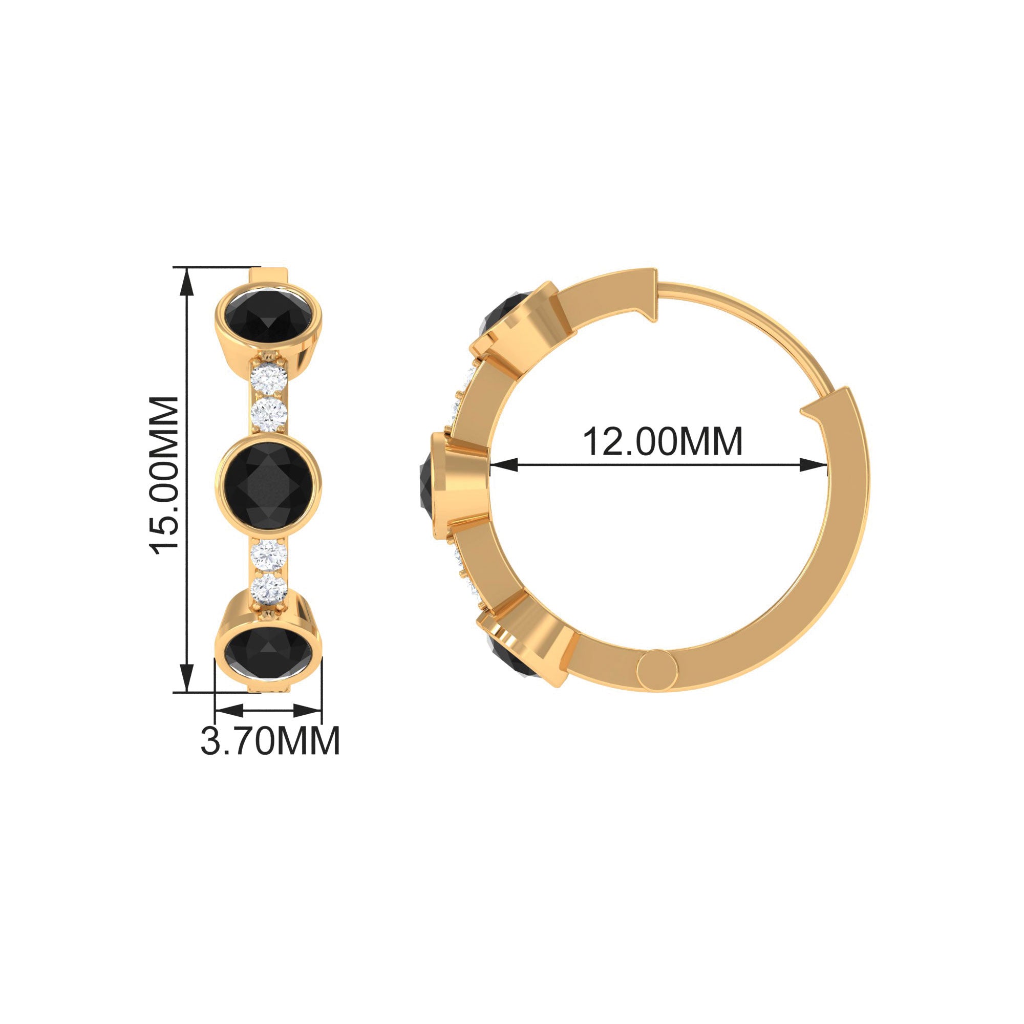 1.25 CT Bezel Set Created Black Diamond Hinged Hoop Earrings with Diamond Lab Created Black Diamond - ( AAAA ) - Quality - Rosec Jewels