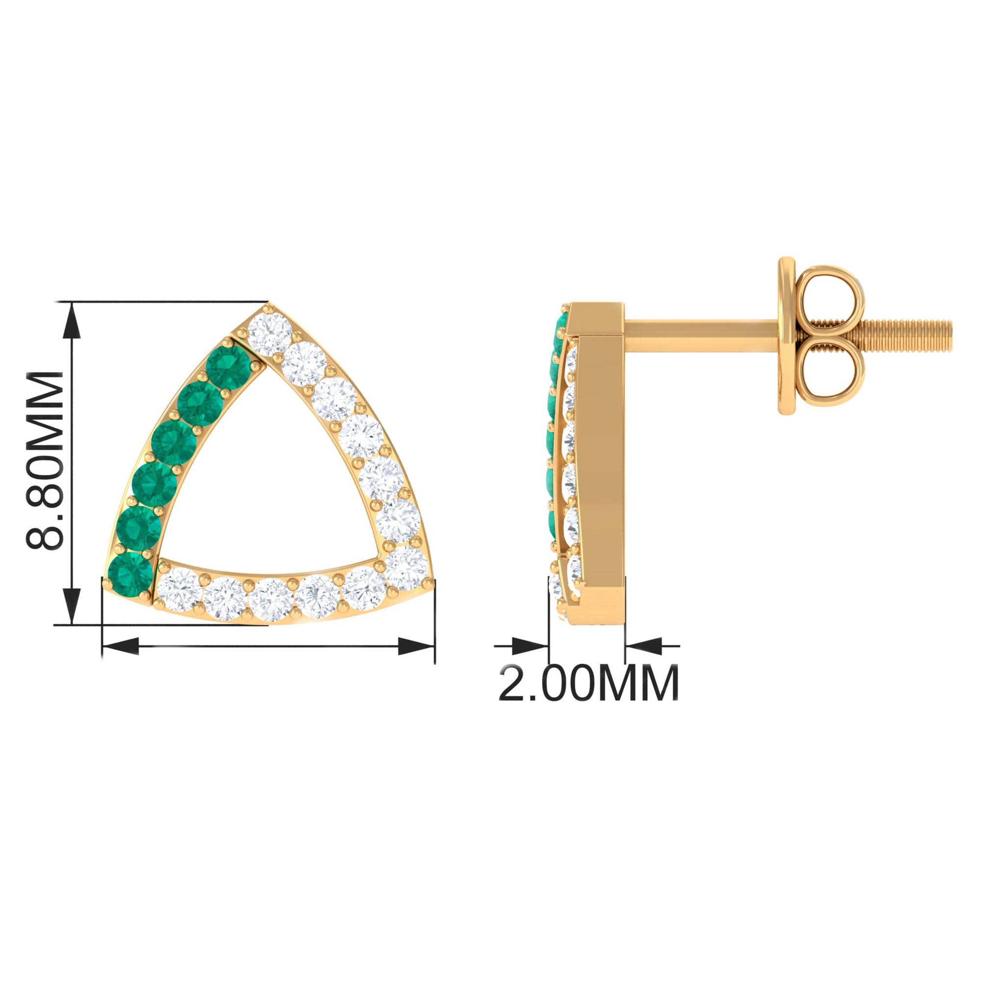 1/2 CT Emerald and Diamond Open Triangle Stud Earrings Emerald - ( AAA ) - Quality - Rosec Jewels