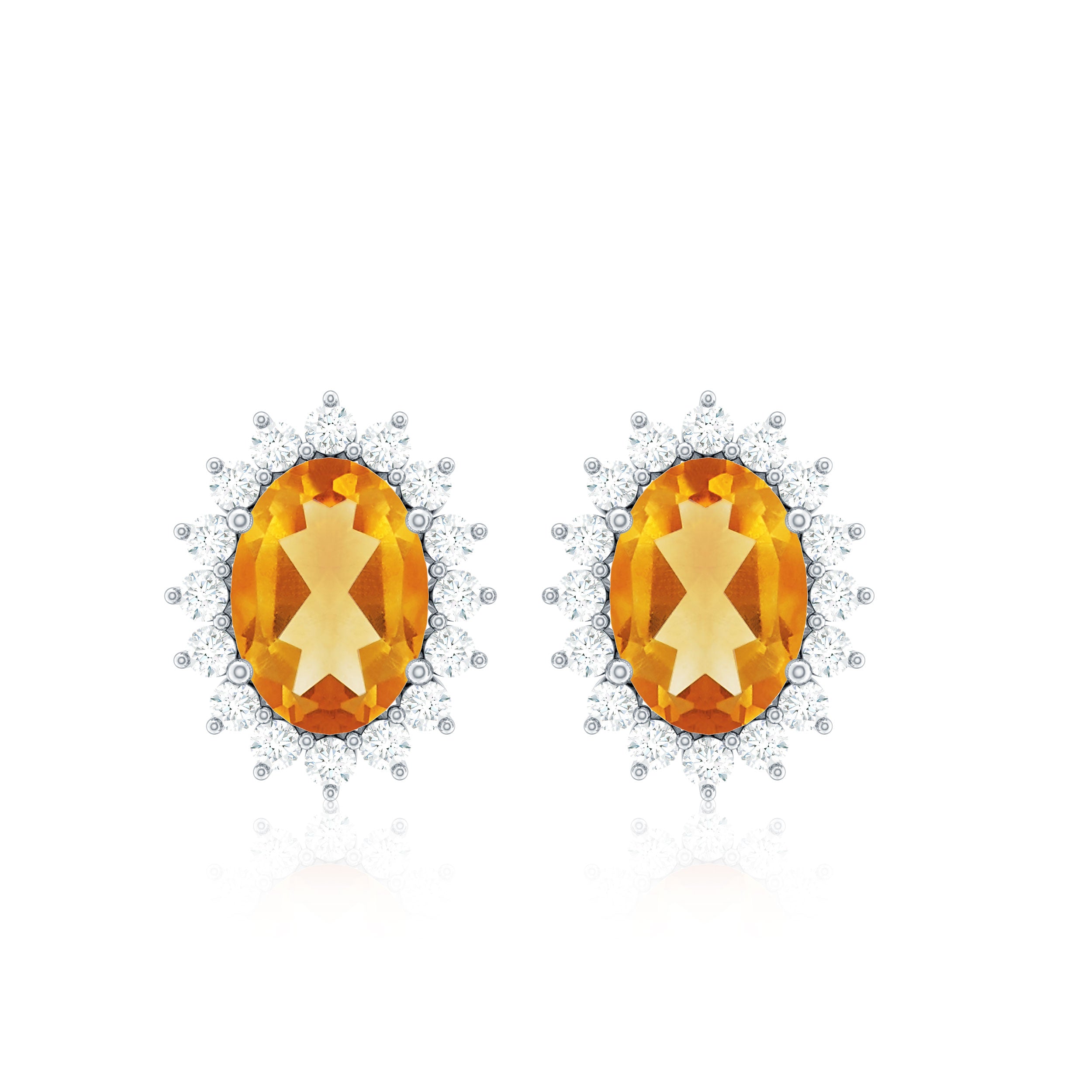 2.5 CT Oval Cut Citrine Classic Stud Earrings with Diamond Halo Citrine - ( AAA ) - Quality - Rosec Jewels