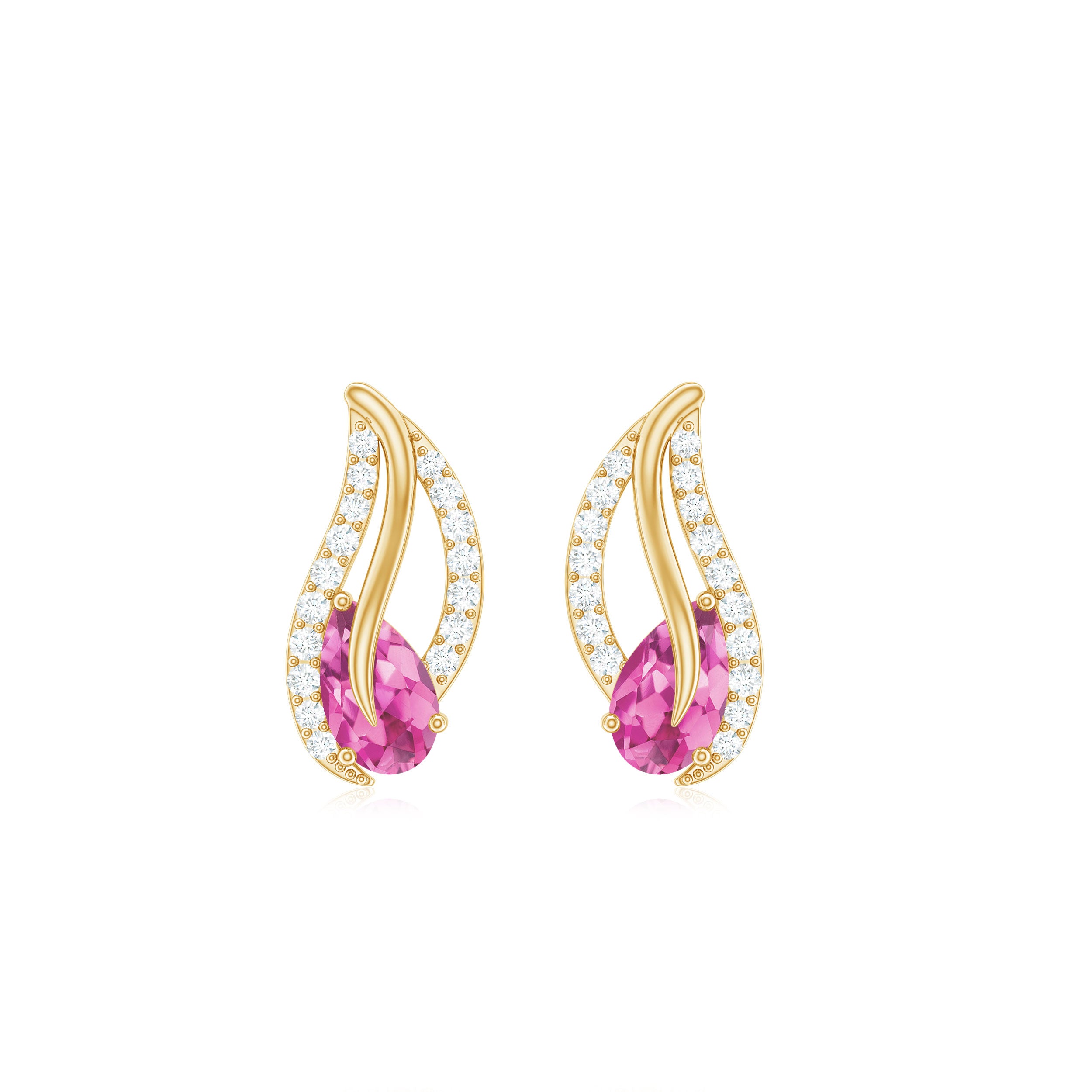 1/2 CT Pear Shape Pink Tourmaline and Diamond Leaf Stud Earrings Pink Tourmaline - ( AAA ) - Quality - Rosec Jewels