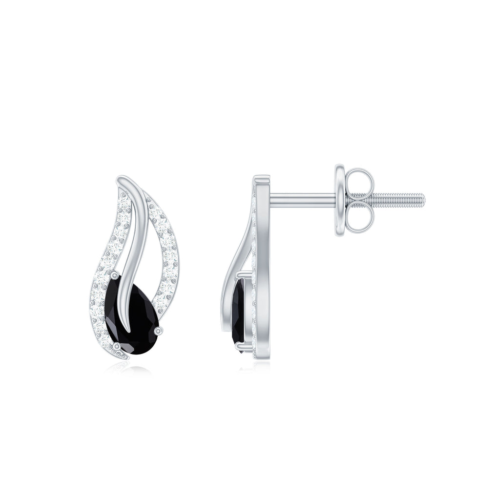 0.50 CT Pear Shape Black Onyx and Moissanite leaf Stud Earrings Black Onyx - ( AAA ) - Quality - Rosec Jewels